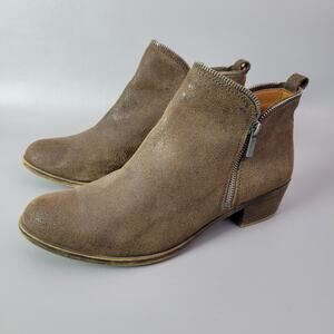 Lucky Brand Brown Suede Ankle Boots Size 10.5 M Double Zipper